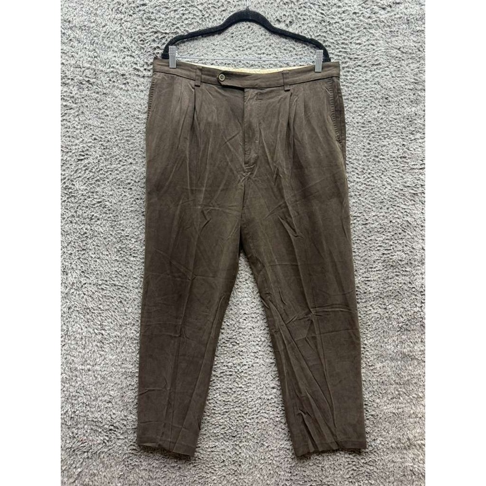 Tommy Bahama High Rise Silk Blend Pleated Dress Pants Brown‎ Mens Size 38 x 32